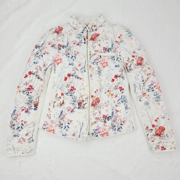 Zara Women's White Red Wild Floral Print Stretch Full-Zip Quilted Jacket Size M - Picture 2 of 14